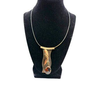 MJI Italy Copper Sterling Leaf Necklace Jasper Artisan Modernist VTG